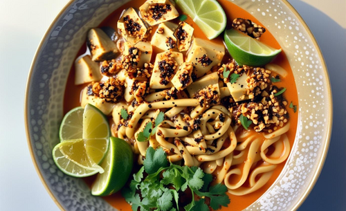 Arašídový ramen s pikantním sýrem na pánev